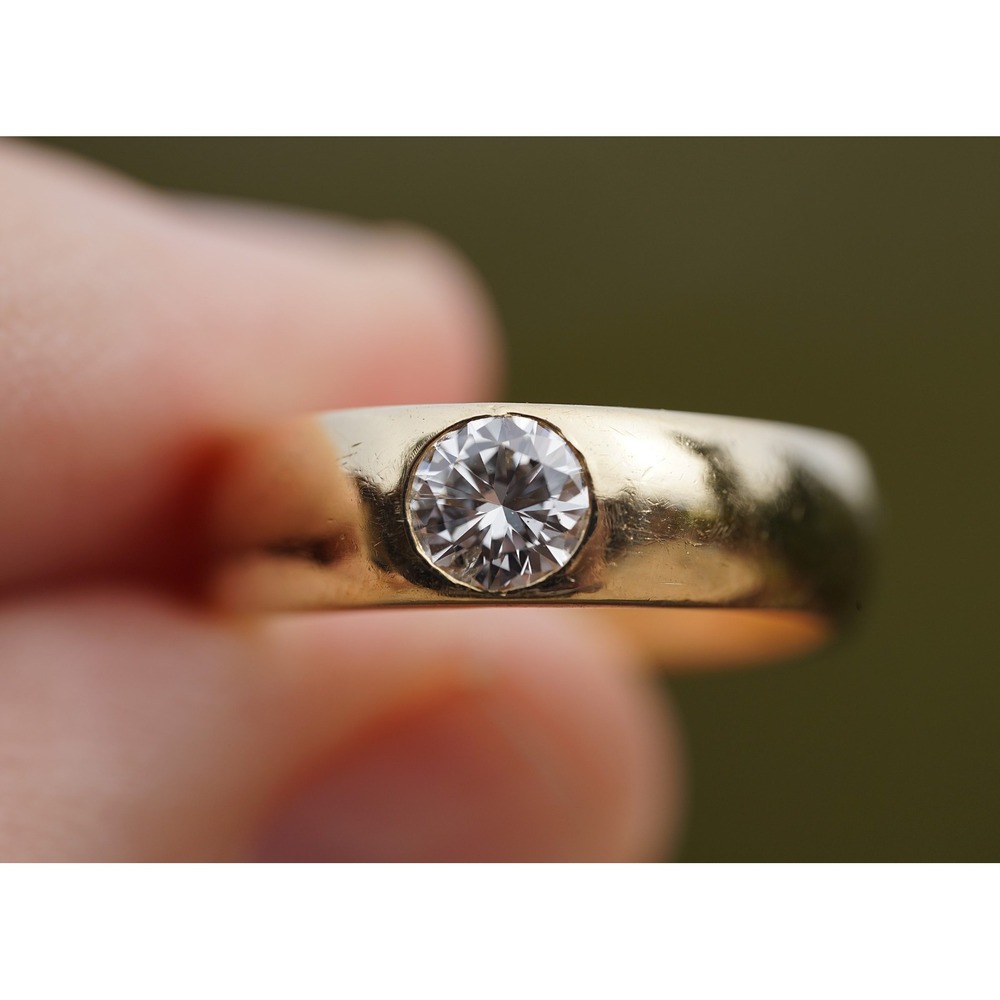 .50 ct Bezel Flush 18k Solid Yellow Gold Natural Diamond Ring - Thick Band 7.86g - Picture 5 of 10